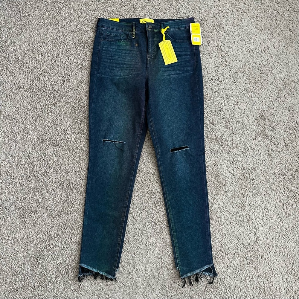 Circus NY Skinny High Rise Asymmetrical Hem Multicolored Sheen Jeans Womens 30